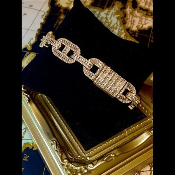 Designer Ice Out 14MM Miami Cuban Link Bracelet 14k Gold Finish Bling Bust Down